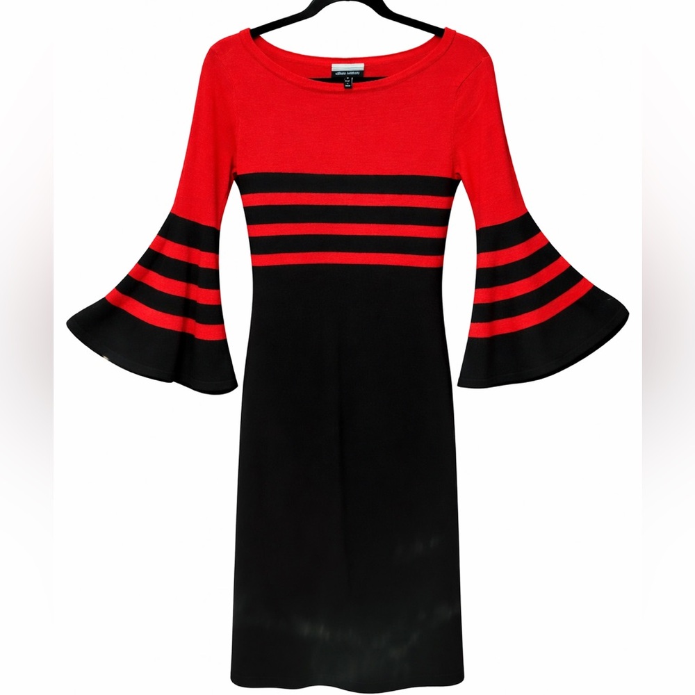 Red and Black Striped Bell Sleeve Sweater Dress- SIZE SMALL